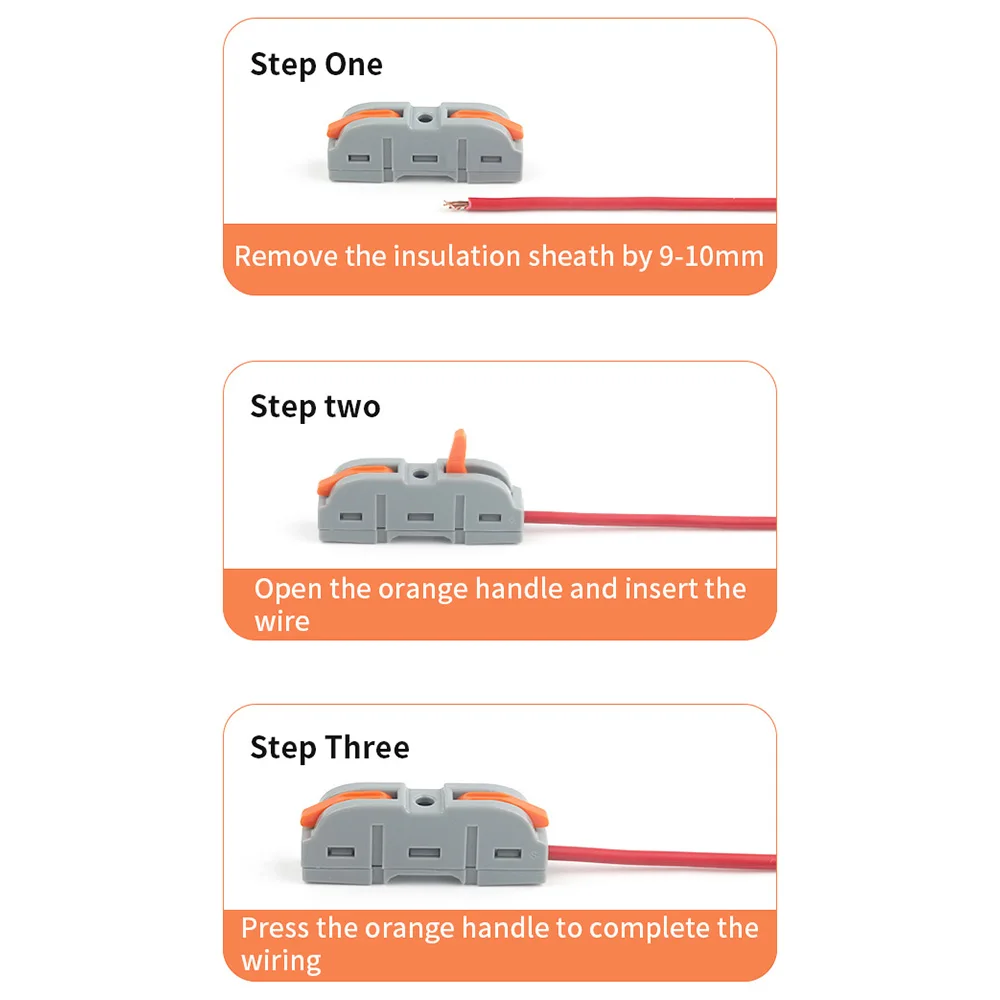 50/100PCS Spliceable Quick Electrical Wire Connector Lever Push-in Wiring Terminals Block 1-to-1 In -Line Compact Cable Clamp