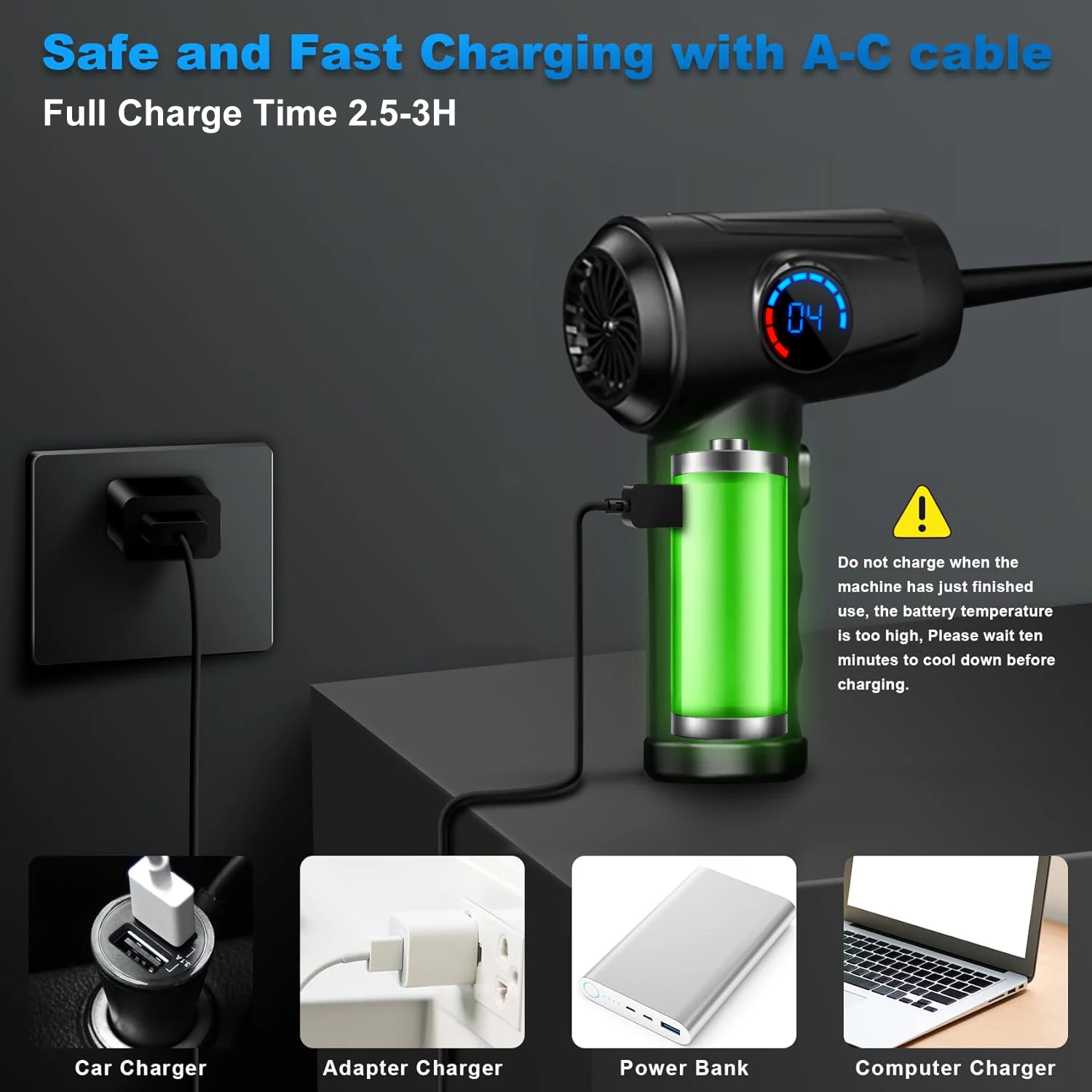 مسدس رش ضغط الهواء الكهربائي اللاسلكي متعدد الوظائف مع شاشة عرض كبيرة 4 سرعات لإزالة الغبار وضخ الهواء #3