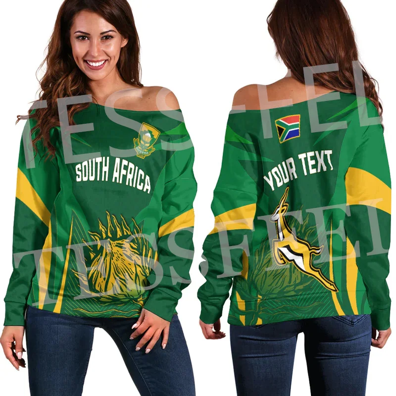 Custom Name Africa Country South Africa Flag Tattoo 3DPrint Harajuku Women Funny Casual Off Shoulder Sweatshirts Long Sleeves X4