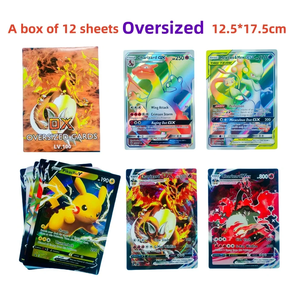 Oversized English and French Pokemon Cards 30Pcs Jumbo Letters Cards Vmax V EX GX Arceus Pikachu Charizard Super Shiny Rare Card