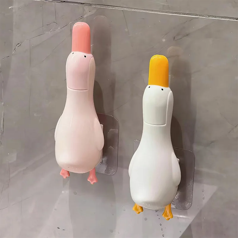 2-in-1 Cute Duck Shaped Double-head Design Cleaning Clip Dust Stain Removal Shovel - Bathroom Cleaner Tool With Drainage Hole