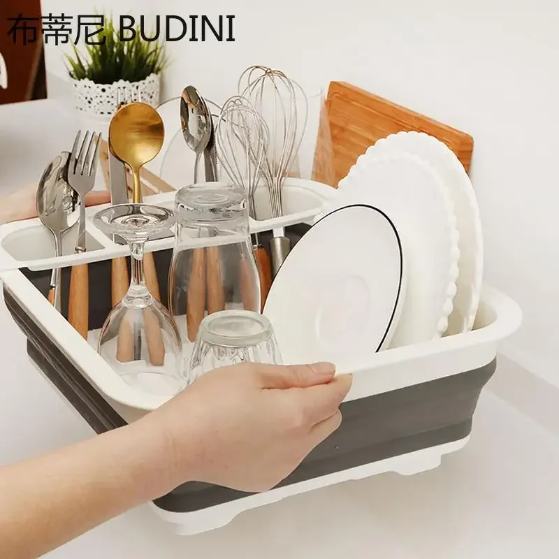 Home Kitchen Foldable Dish Rack Tableware Rack Portable Bowl Rack TPR Bowl Sink Design Vegetable Cleaning Basin Multifunction