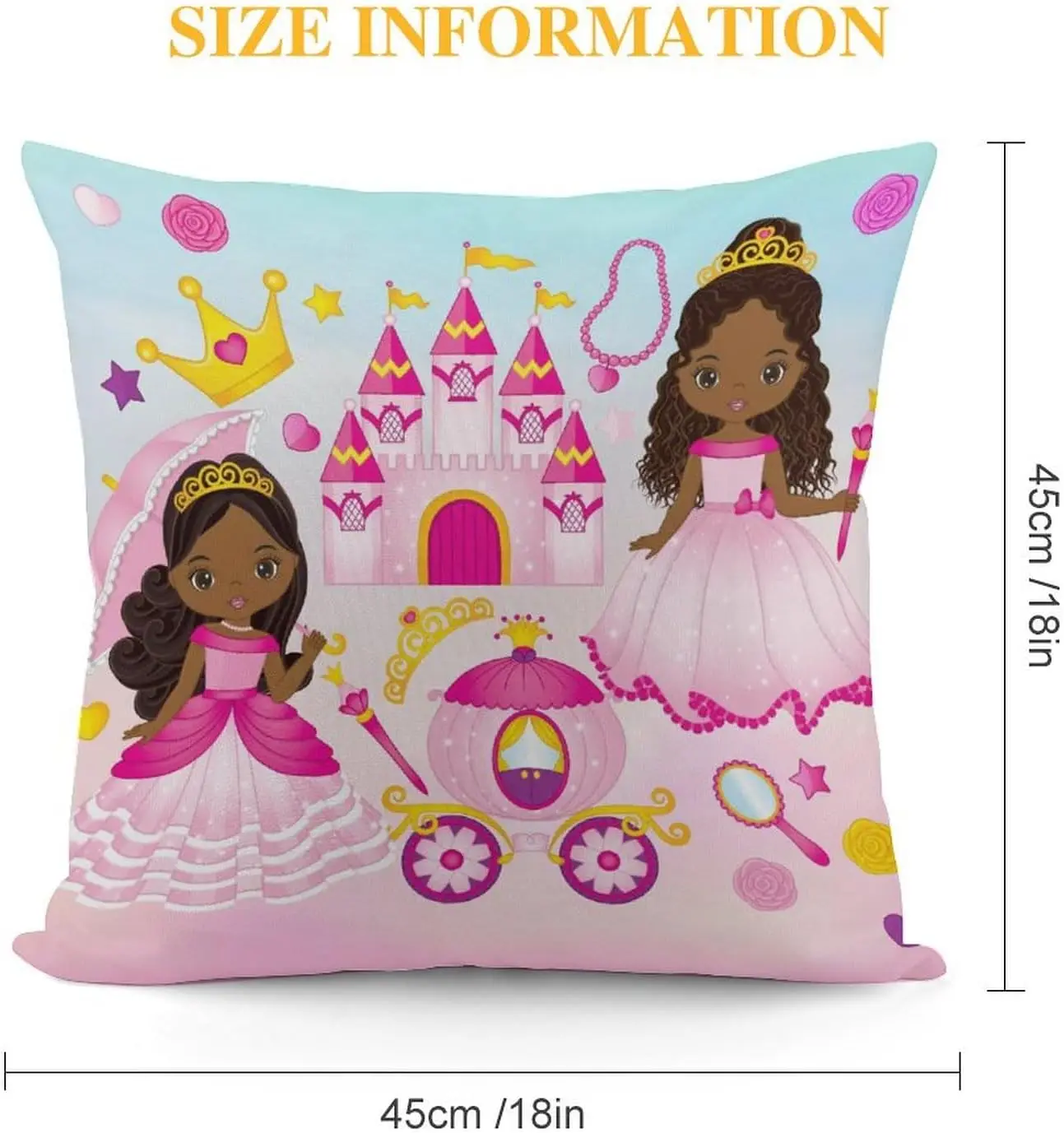 Princess pillow cover for girls bedroom, 18x 18 inch, cute black girl cushion cover for sofa sofa home decoration
