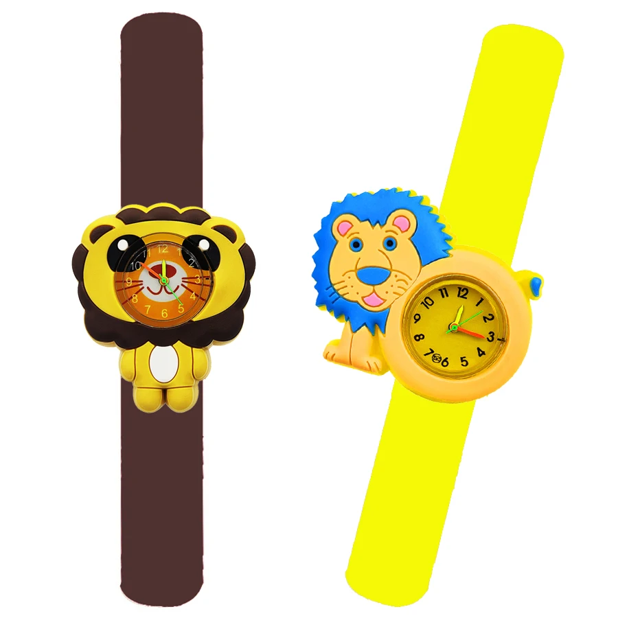 Cartoon Lion Children Watches 2-14 Years Old Baby Study Time Toy Slap Bracelet Kids Watches for Boys Girls Birthday Gift