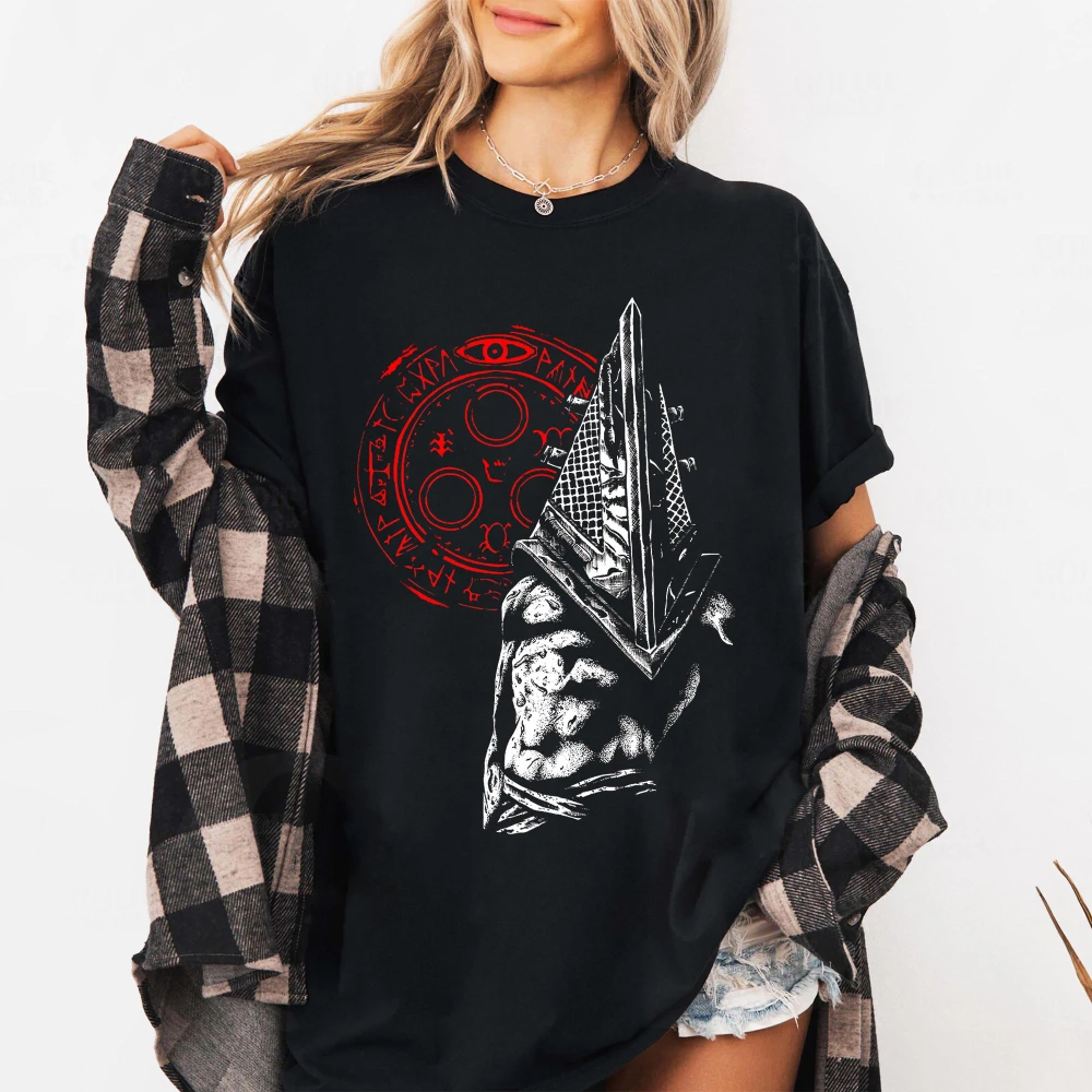 

Винтажная рубашка Silent Hill 2, футболка с потертостями в виде головы пирамиды, подарочная футболка для геймеров с коротким рукавом для мужчин и женщин, всесезонная