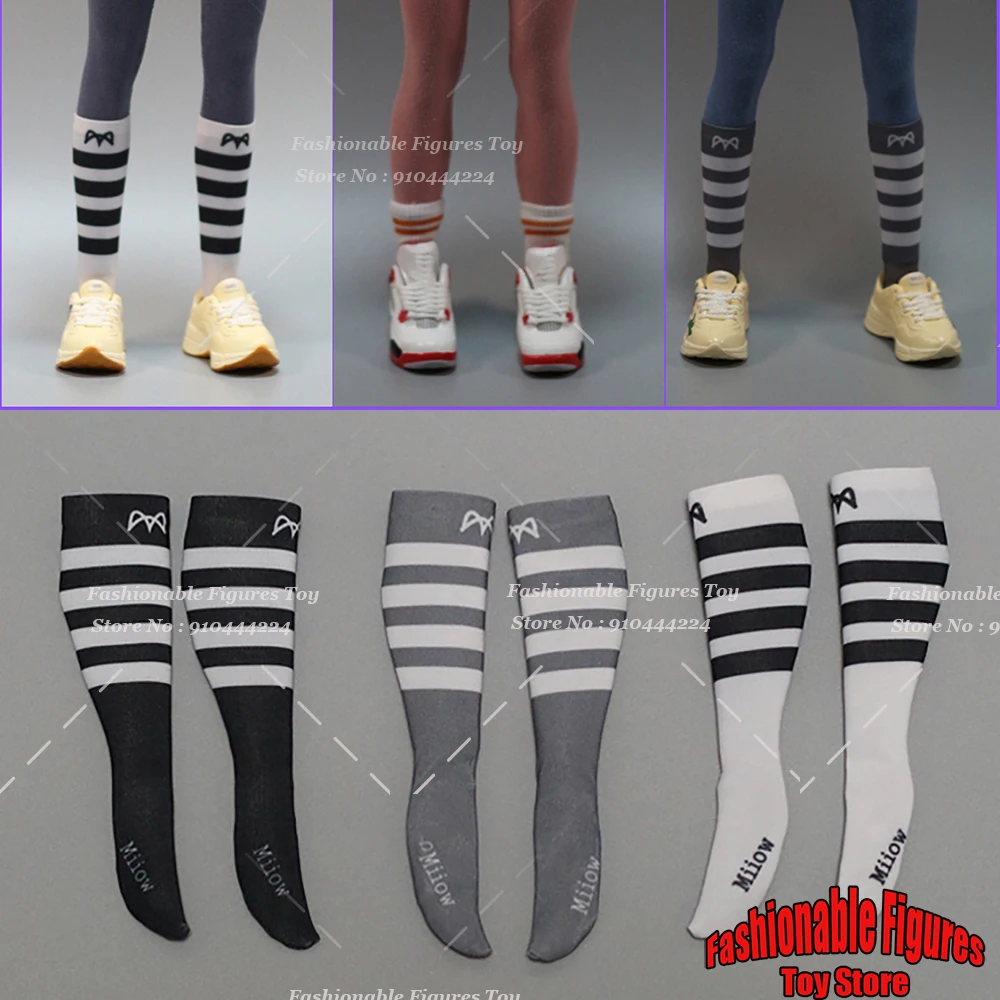 1/6 Women Soldier Socks Stretch Striped Calf Socks Sports Yoga Basketball Mid Stockings Accessory Fit 12Inch Action Figure Model