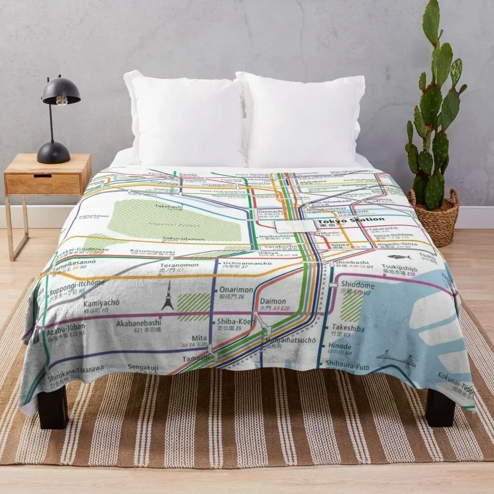 

Tokyo City Rail Map Square Throw Blanket Travel Picnic Blankets