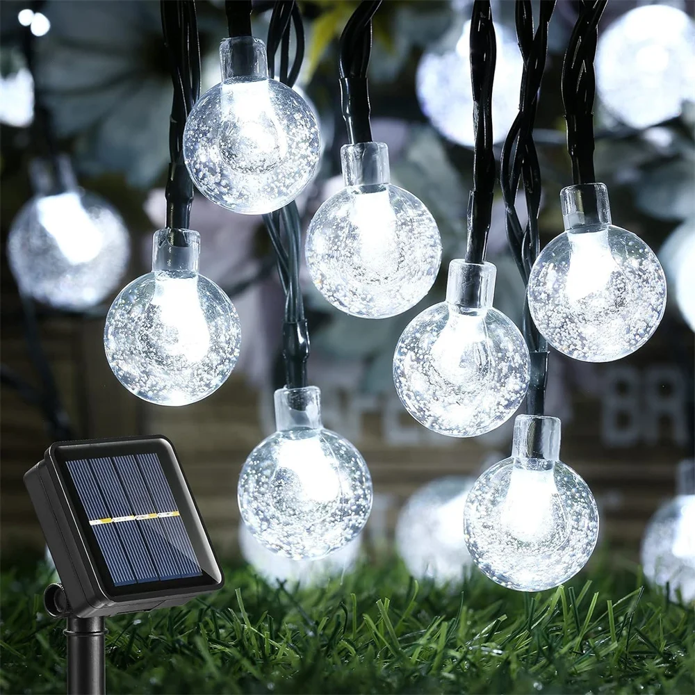 Solar String Lights Outdoor Crystal Globe Lights with 8 Lighting Modes Waterproof Solar Powered Patio Lights for Garden Yard 581