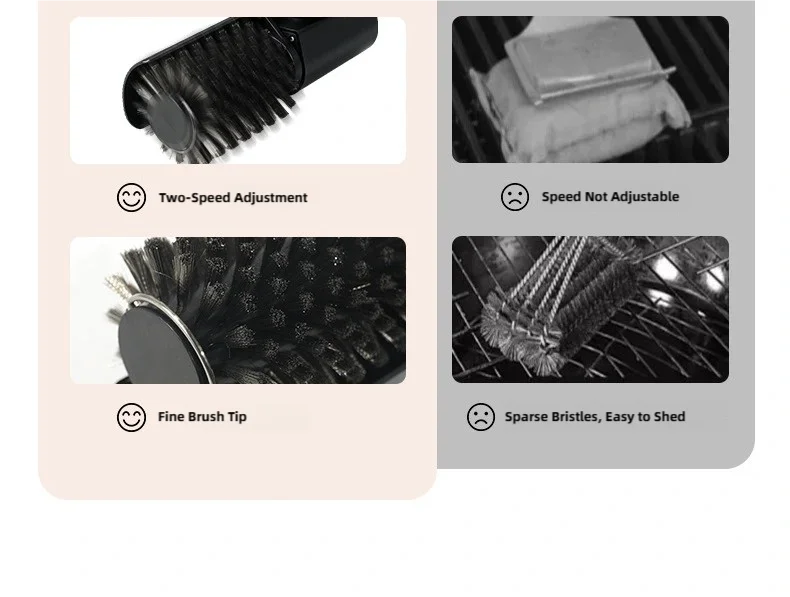 TINSOL Electric barbecue grill cleaning brush, wireless, rechargeable, rotatable, adjustable, for cleaning stubborn grease