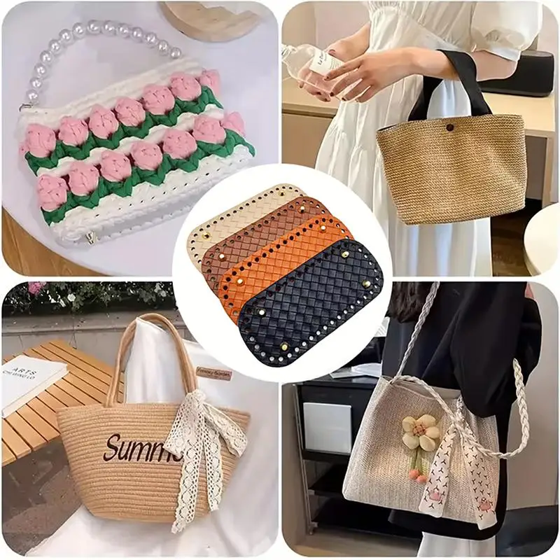 DIY Knitting Crochet Leather Bag Base 18x8cm Woven Pattern Bottom for Handbag Purse Craft Making