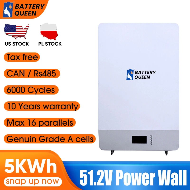 

LiFePO4 Battery 5KW Powerwall 48V 100AH with Smart BMS CAN Protocol Inverter for Home Solar Energy Storage System 51.2V 58.4