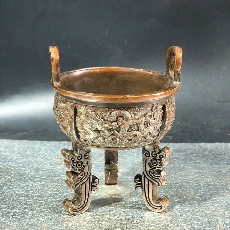 Brass ornament, three-legged prosperity , home use round , rice-collecting tripod, office and living room ope