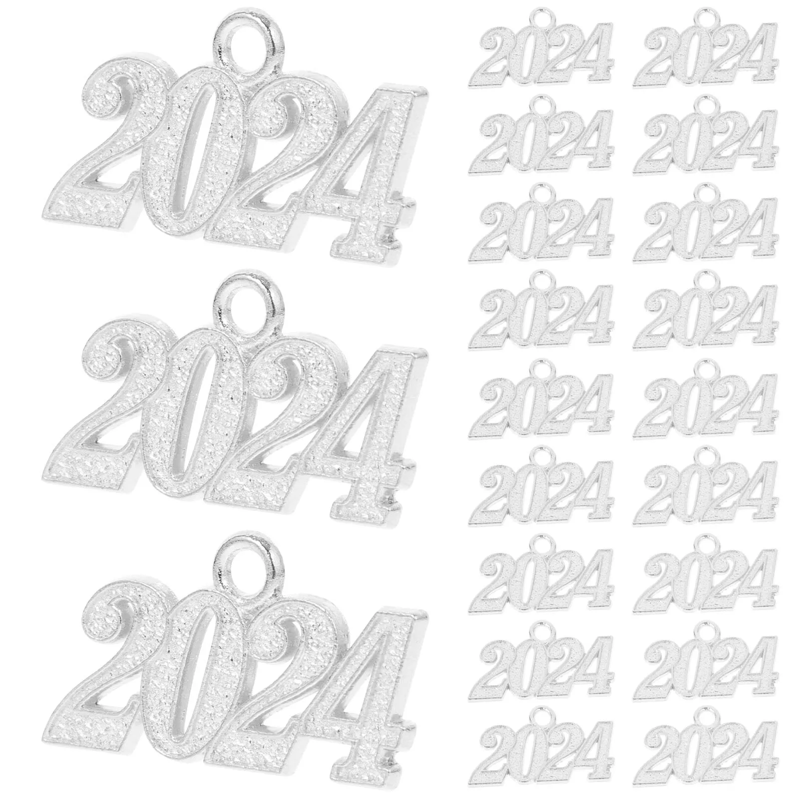 

50Pcs Number Pendant 2024 Bright Textured DIY Charms for Bracelet Necklace Craft Graduation 2024 New Year Gift Charms