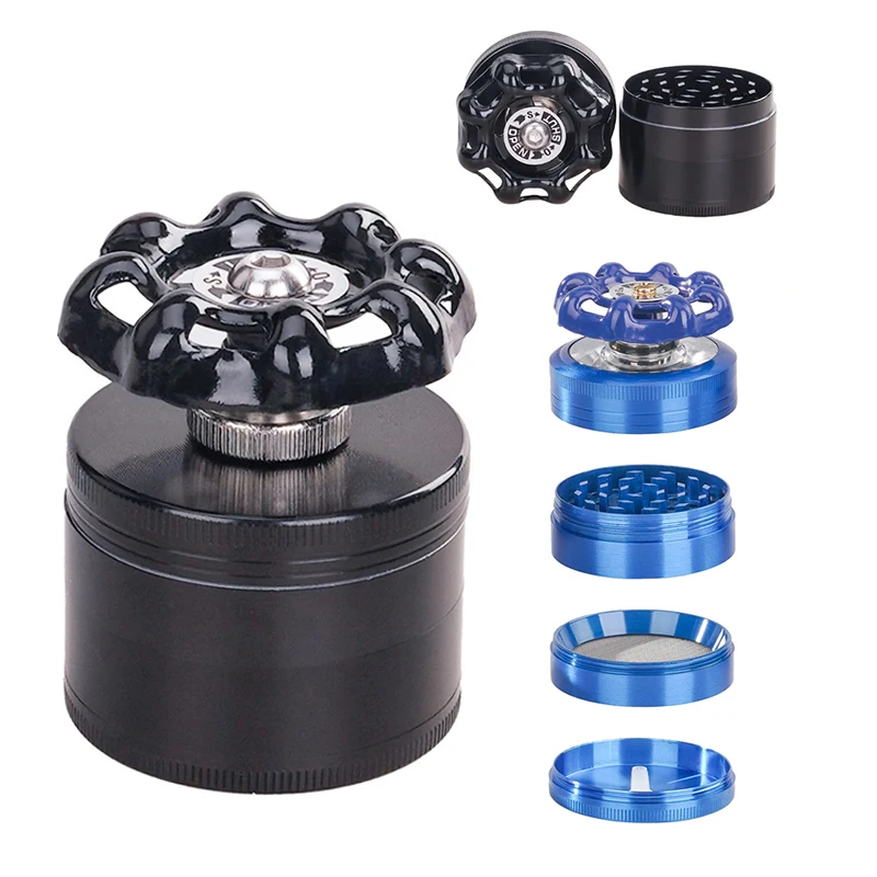 

New Valve-Shaped Hand-Cranked Tobacco Grinder 4-Layer Tobacco Shredder Multi-Color Zinc Alloy Creative And Personalized Grinder