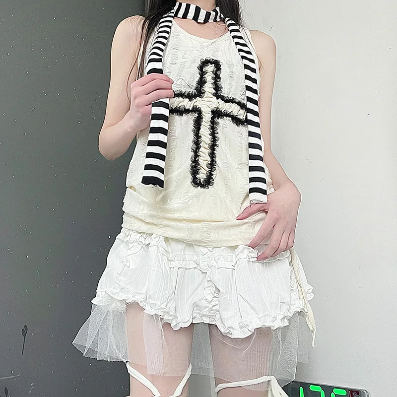 Japan fashion Punk Harajuku Sle Stripe Fine Scarf Concave Y2g Decoration Scarf Men and Women Gyaru Subculture Secondary Fas...