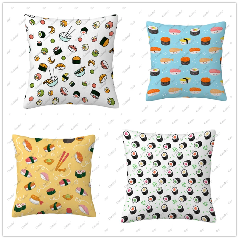 Sushi Pattern  Pillow cover decoration sofa home 45x45cm gift holiday double-sided short plush cushion covers back pillows