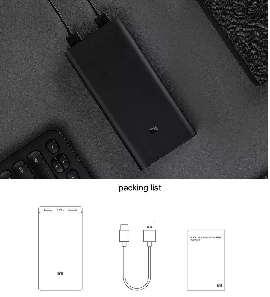 Xiaomi PowerBank 20000mAh PB200SZM Type-C Dual Way Fast Charge Powerbank 50W Flash Charging 2 USB 1 Type C Output Mi Powerbank