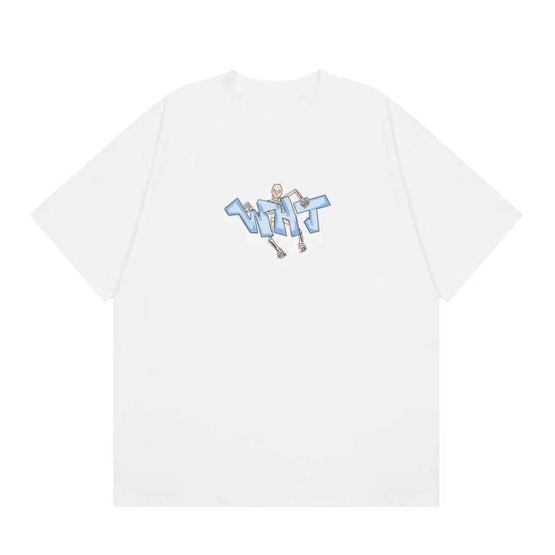Loose Cotton Short Sleeve T-Shirt Men's Streetwear Hip Hop Printed Casual Summer Top off Warning Line WO New Character Print