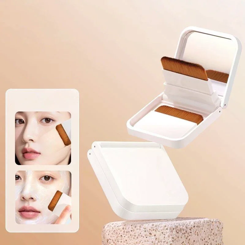 2Pcs Ultra-thin Compact Foundation Brush With Mirror Box Easy To Carry Flat-head Makeup Brush No Trace Replaceable Makeup Tools