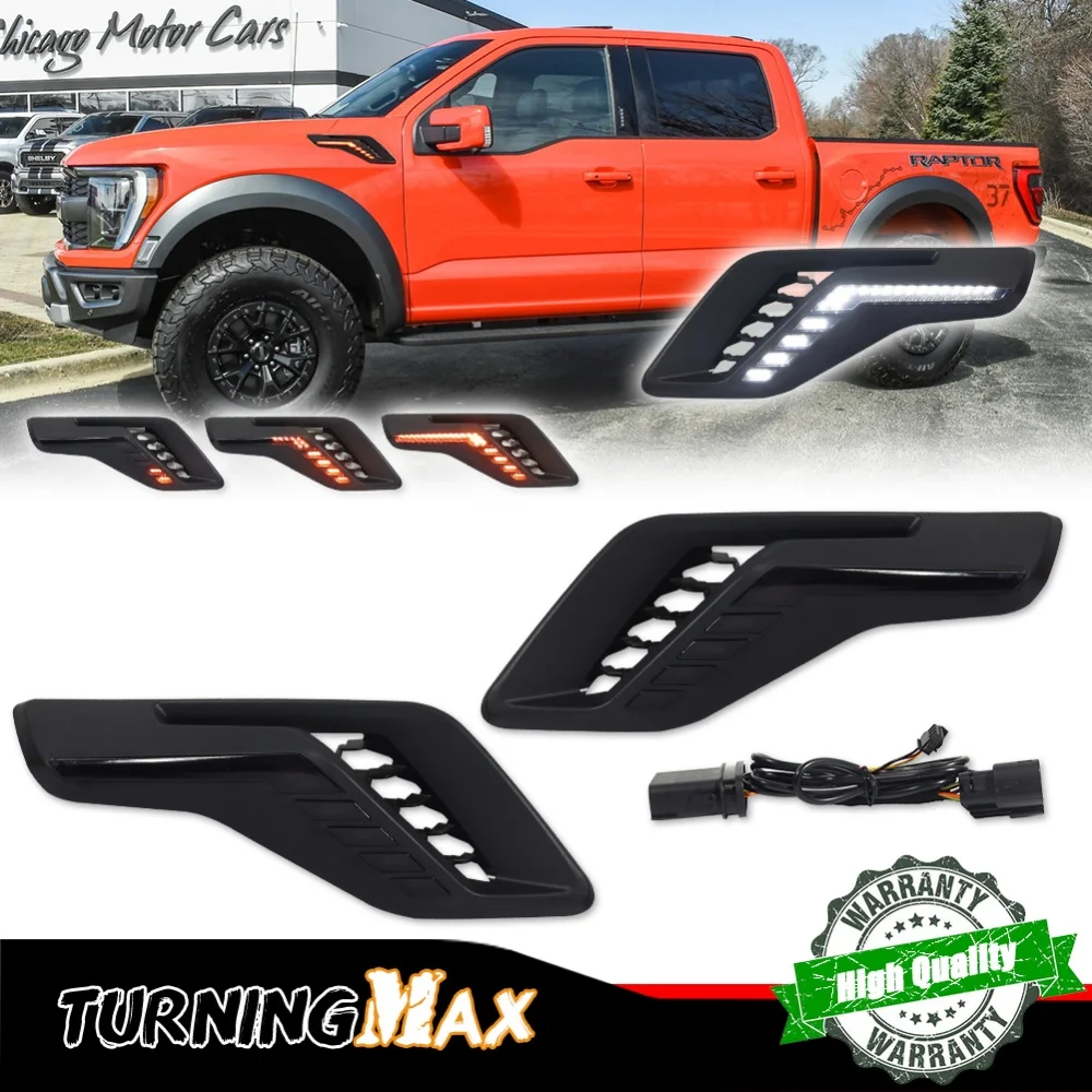 Car LED Front Fender Side Marker Driving Light White DRL & Sequential Amber Turn Signal Light For Ford F-150 Raptor 2022 2023