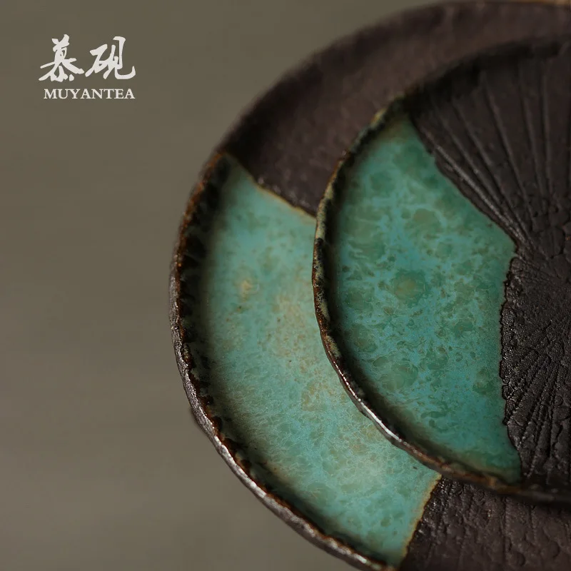Mutaow Japanese-Style Heat-Resistant Mat, Ceramic Cup Holder, Vintage Kiln-Turned Snack Plate, Kung Fu Tea Set Accessories