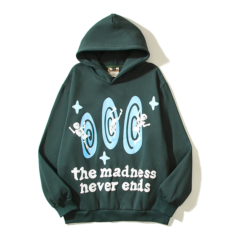 

The Madness Never End Foam Broken Fleece Hooded Sweatshirts Unisex Y2K Hip Hop Vintage Pullover Hoodies Men's Oversize Hoody