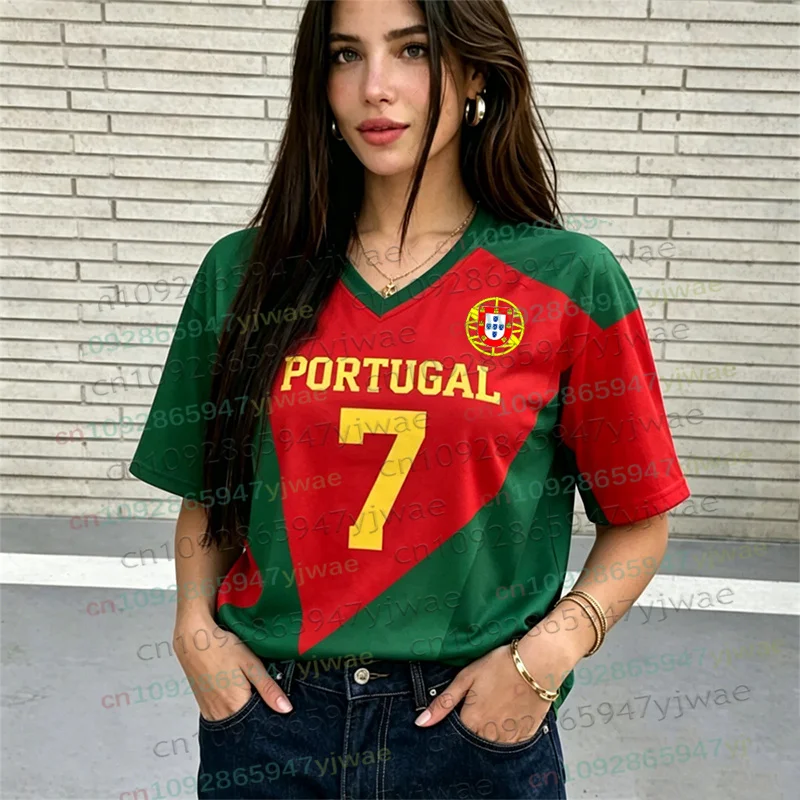 2026 Women Men Cheerleaders PORTUGAL NO.7 Y2k Tops Summer Soccer Short Sleeve Jersey Casual Tees Hip Hop Parent-child T-Shirts