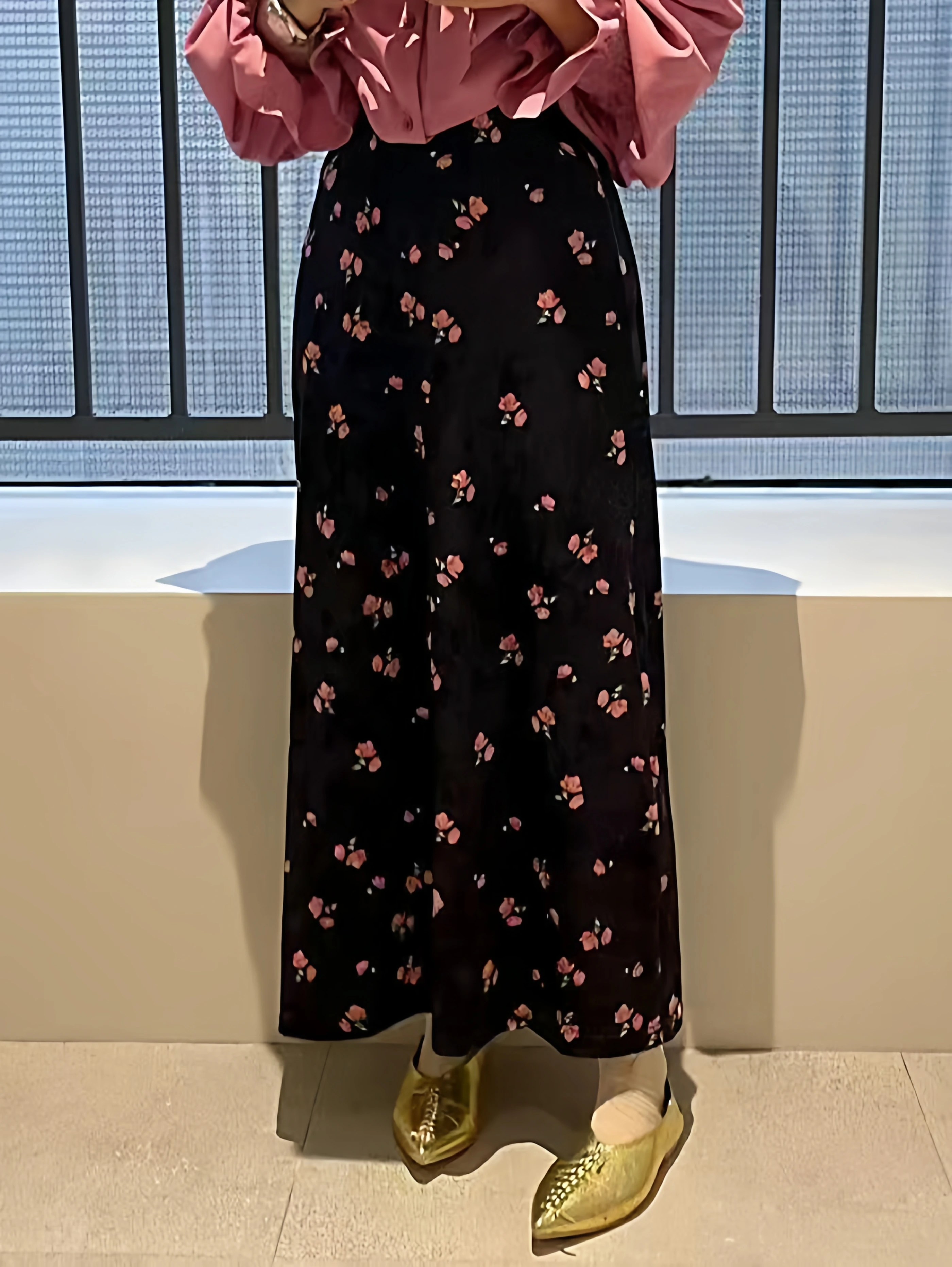 Velvet Fleece Lined Thickened Floral Half Skirt Women's Vintage Long Skirt Elastic High Waist Back Split Straight Tube Skirt