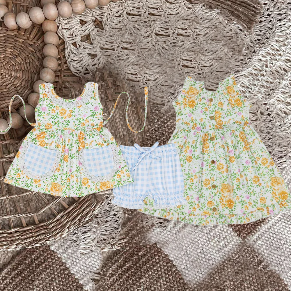 

z826-14 GSSO0871 Wholesale kids clothes girl Sibling Matching floral sleeveless shorts sets Summer Boutique baby girl clothes