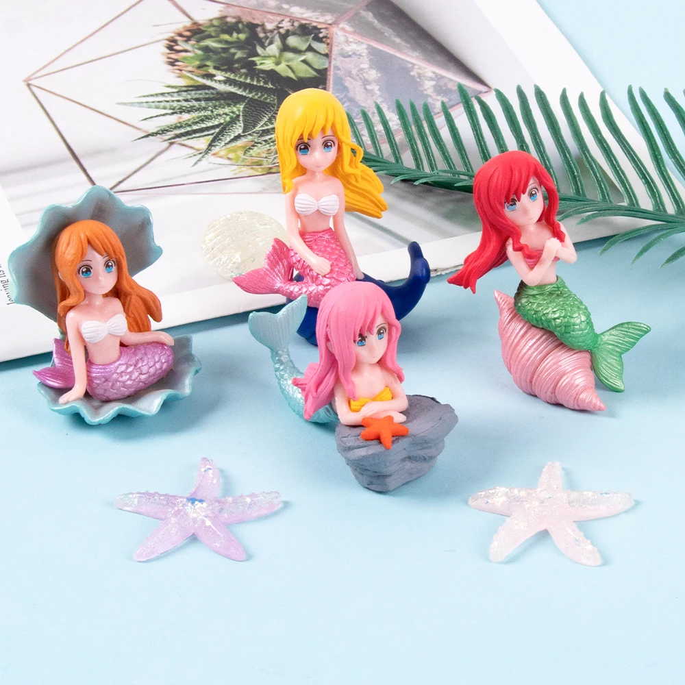Mermaid Cake Topper Mermaid Doll Figurines Mermaid Tail Shell Starfish Cake Decorations Under the Sea Girls Birthday Party Decor view 5