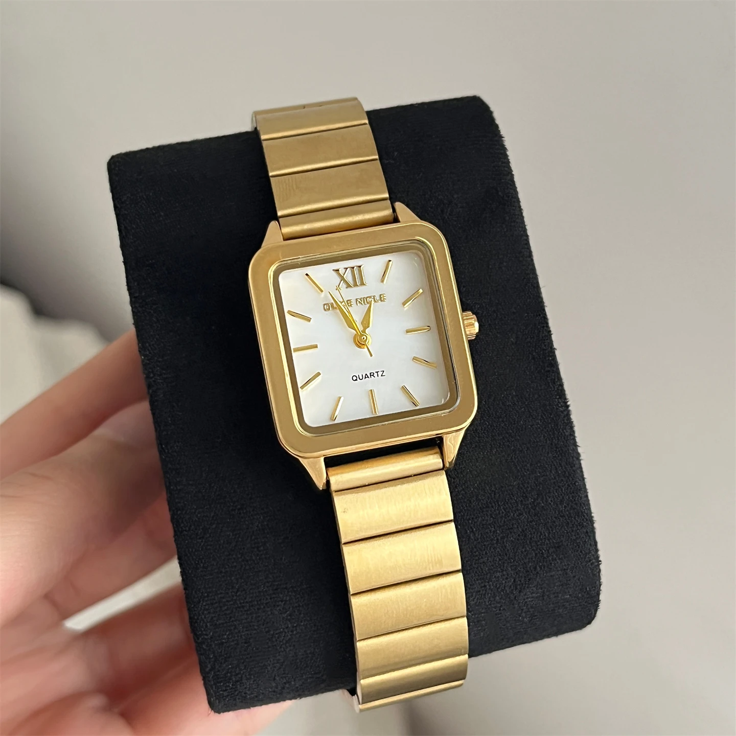 High value fashion temperament square watch women's niche design bamboo steel belt quartz watch