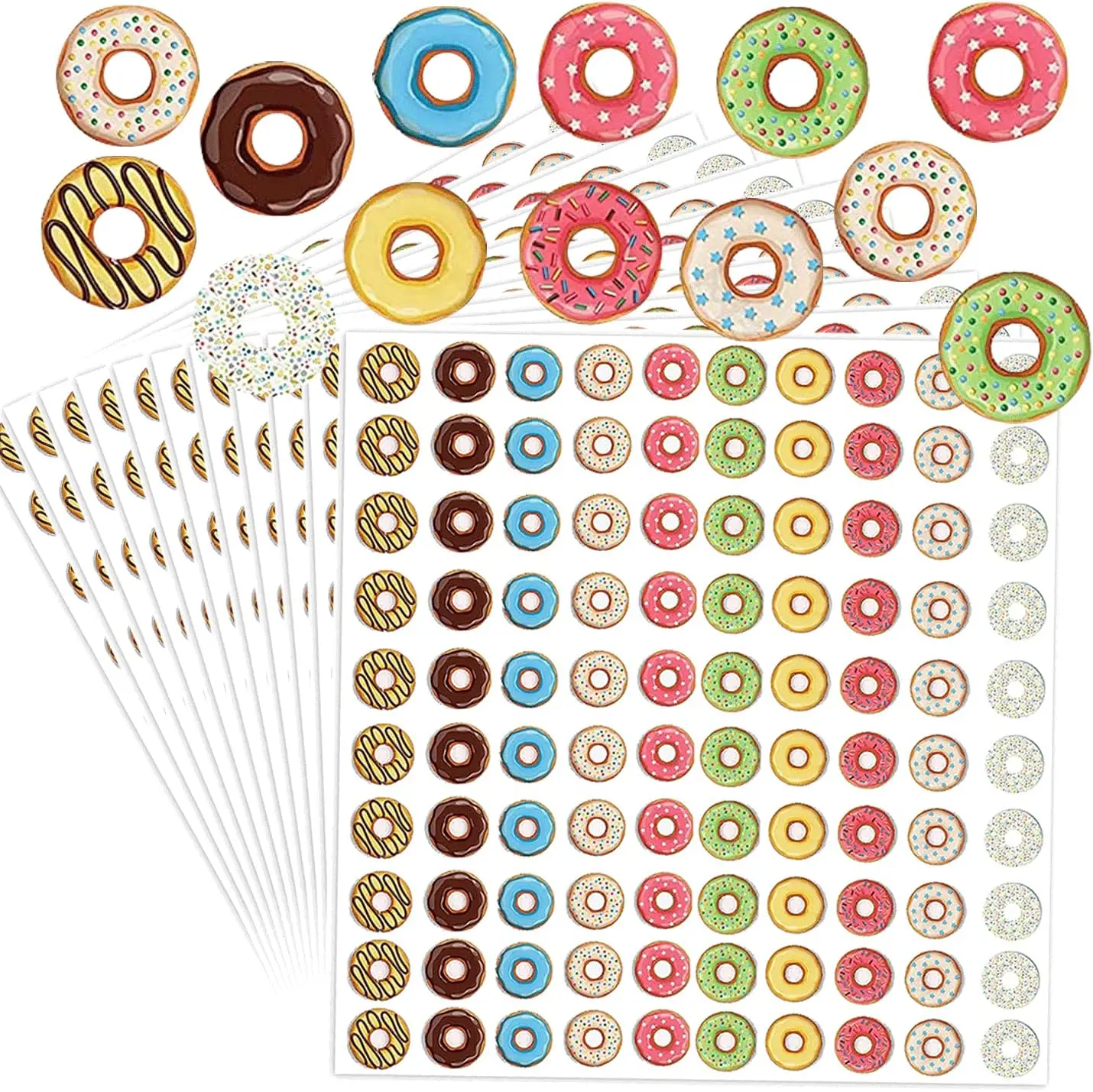 Hole Label Loose-Leaf Paper Hole Reinforcement Stickers Assorted Donut Designs 0.5inch Binder Hole Reinforcements Labels 2000Pcs