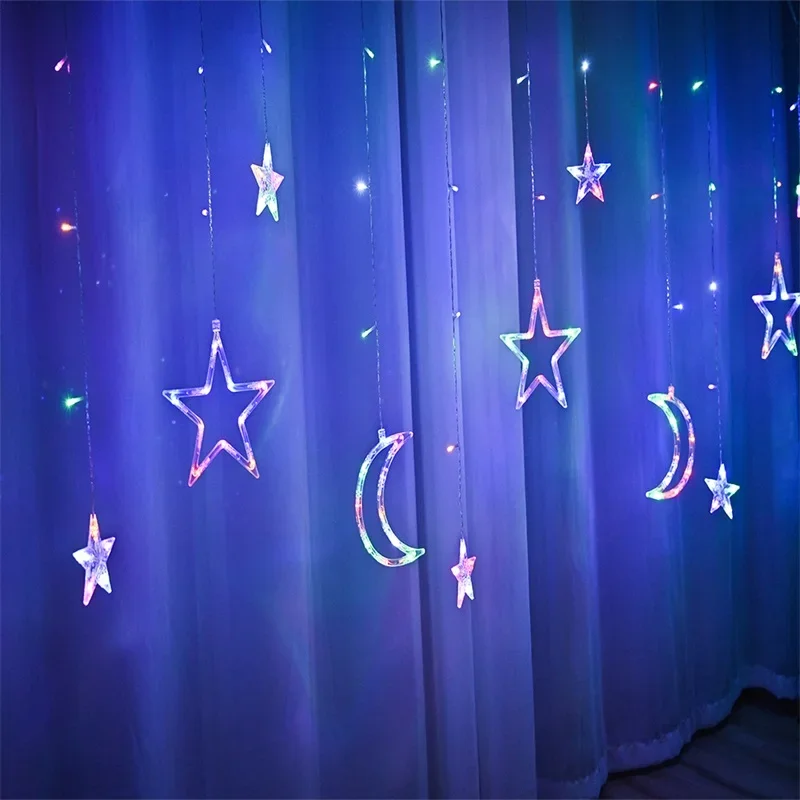 Christmas Fairy Curtain String Lights 3.4M LED Star Deer 220V 110V Garland Festoon for Xmas Tree New Year Navidad Party Decor