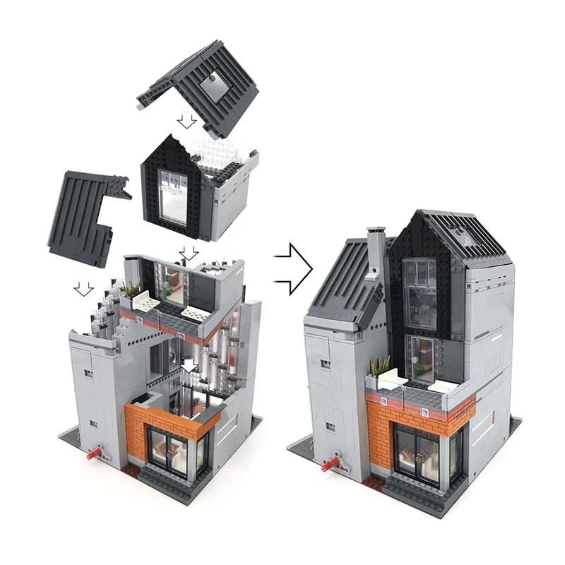 Ensemble de tiges créatives pour enfants, modèle de briques MOC Street View, bibliothèque moderne, architecture de ville modulaire, nuit de construction, jouet cadeau pour garçon, 2789 pièces