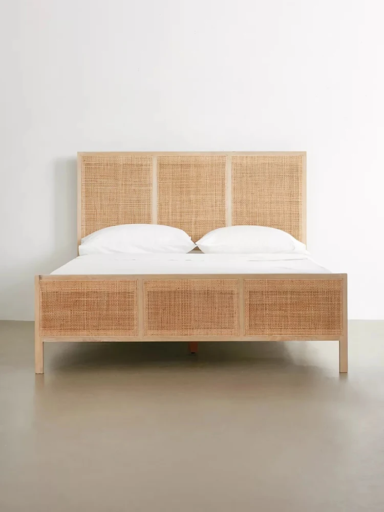 Vine Vine Woven Bed Home 1.51.8-meter Master Bedding Nordic Quiet Wind Homestay White Wax Wood Double Bed