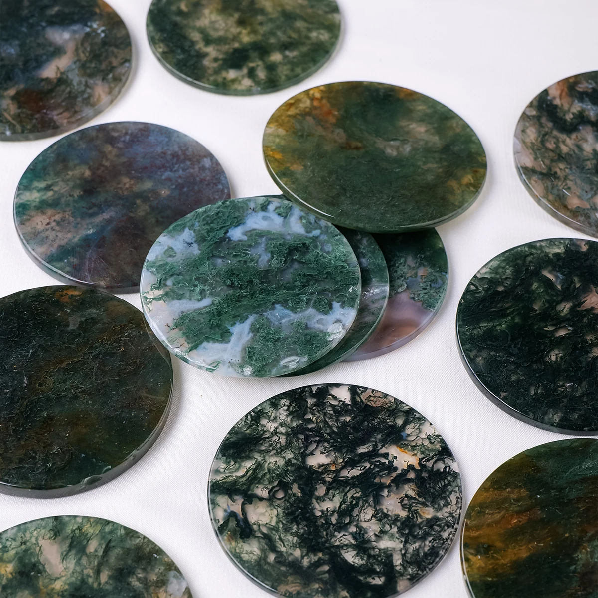 1PC Natural Crystal Moss Agate Round Slice Hand Crafted Coaster Household Supplies Household Kitchenware Home Healing Stone
