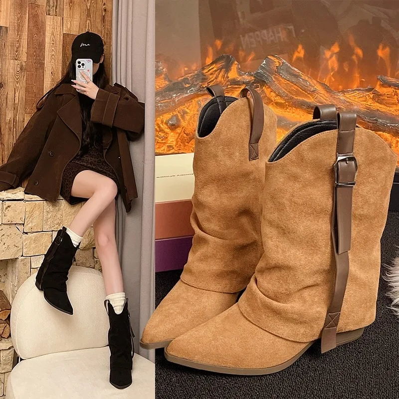 

2025 NEW Fashionable Versatile and High Quality Pointed Toe Boots Women's High Tube Boots Casual Flat Heel Fashion Boots