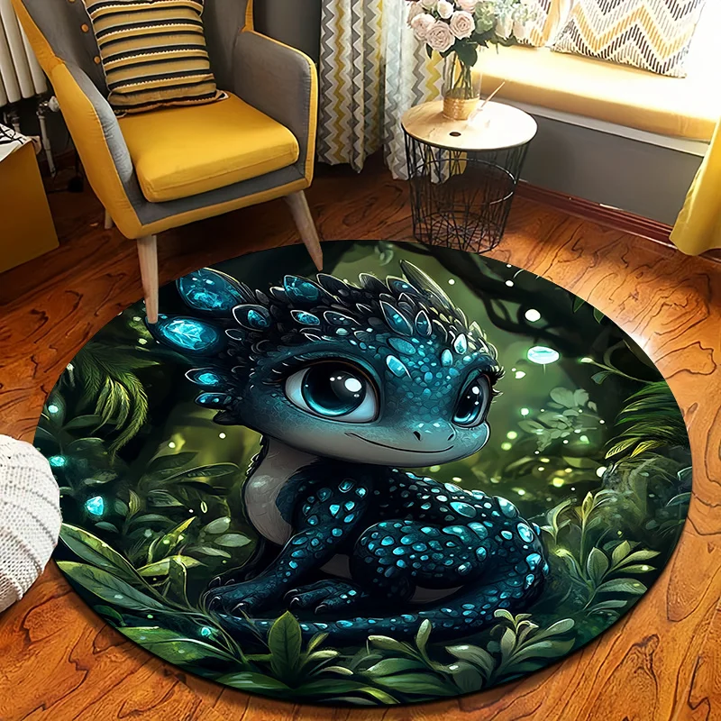 Tapis rond pour bébé motif dragon de la jungle, tapis de sol circulaire à motif animalier mignon pour la décoration de la chambre, de la terrasse et du jardin