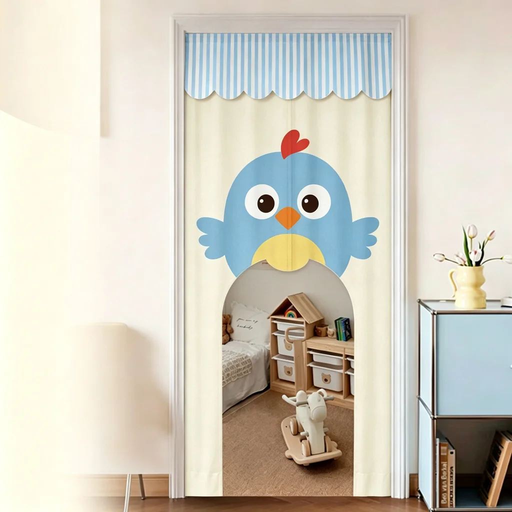 VIKAMA Bluebird Arched Half Door Curtain Kids Room Cotton Linen Short Curtain Privacy Partition Home Decor Bedroom Nursery