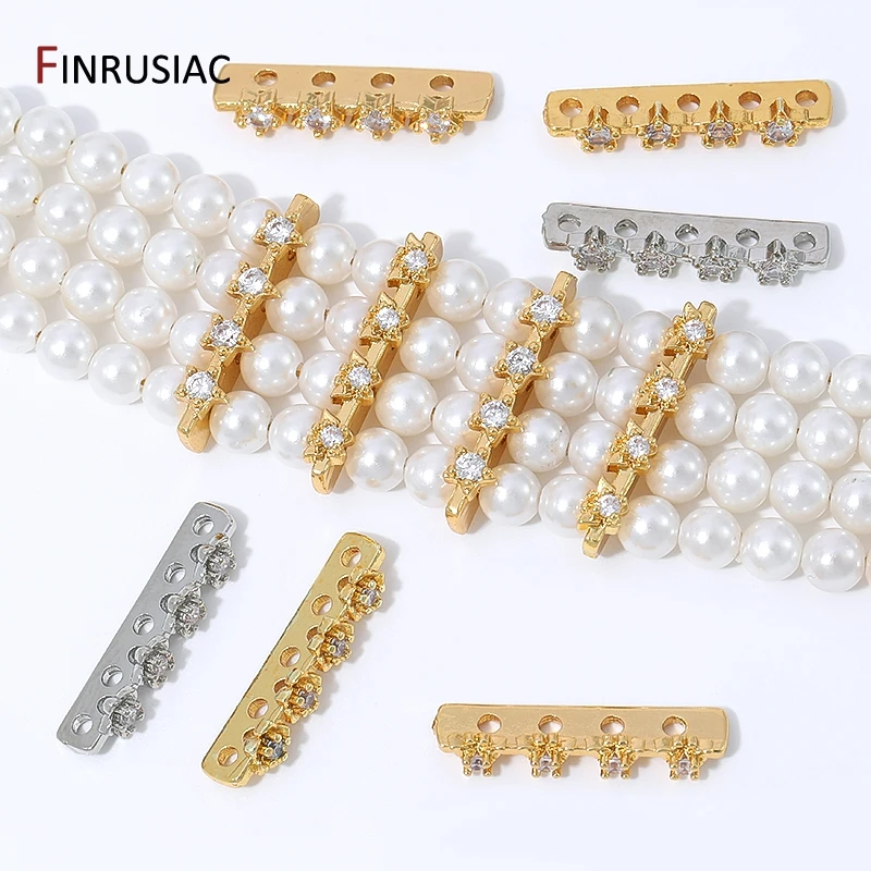 18K vergoldete Messing-Zirkon-Abstandsstäbchen mit 4/5 Löchern für Armbänder, Mehrstrang-Perlen-Trenner, DIY-Schmuckherstellungszubehör