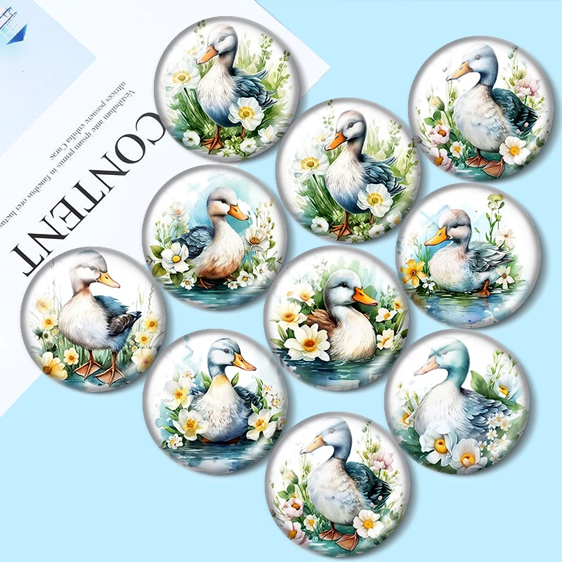 Cute Flowers and Ducks 12/18/20/25mm Glass Cabochon Bracelet Pendant Rings for Jewelry Demo Earrings Back Making Findings