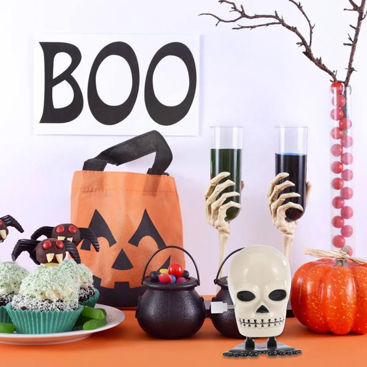 

3Pcs Halloween Pumpkin Wind Up Clockwork Spring Skull Set Mini Plastic Party Bag Fillers Kids Gift Wind Up Toys