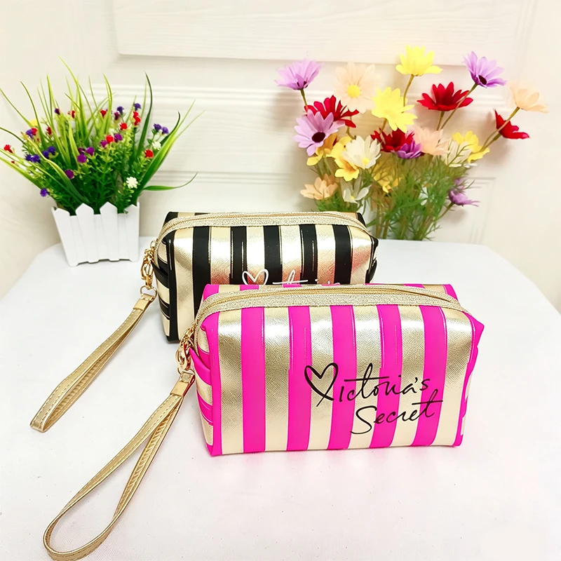 Wasserdichte gestreifte Kosmetiktasche für Damen, Reise-Kosmetiktasche mit transparenter Beschichtung, Toilettenartikel-Organizer, Strand-Reißverschlusstasche für P – Detail 4