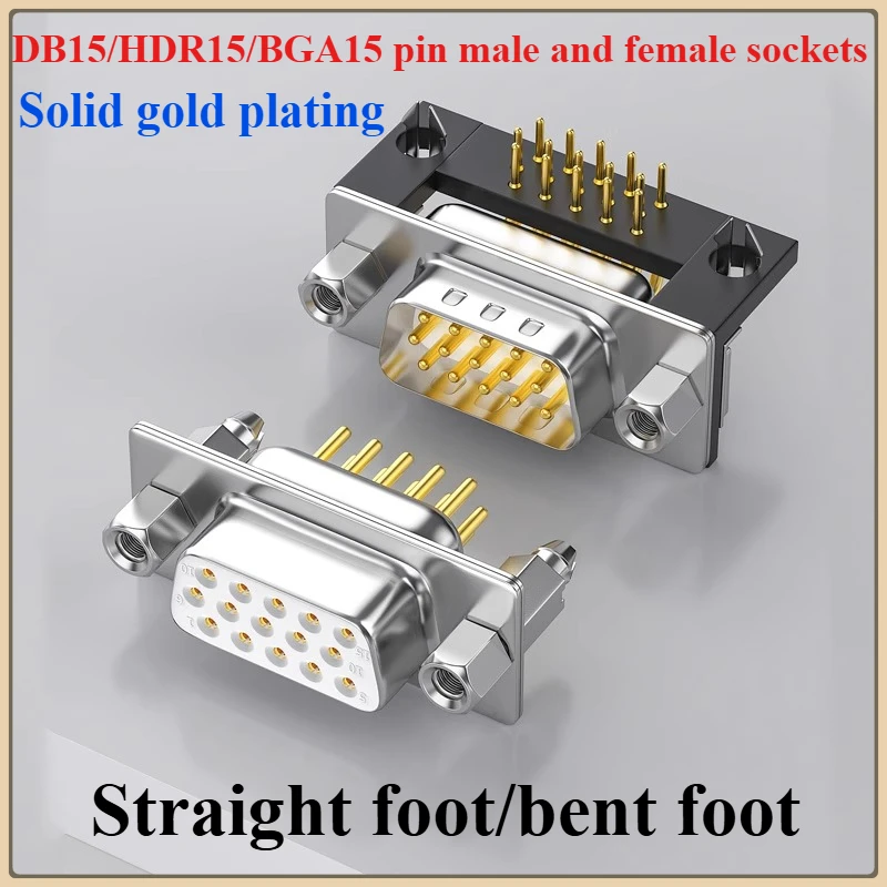 DB15 VGA Socket PCB Welding Plate 3 Rows of 15 Needles Male Female Connector HDR15P 3.08/8.85mm Solid Pin 90° Terminal Fitting