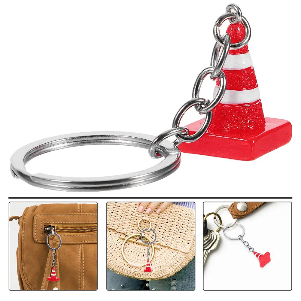3Pcs Traffic Cone Keychain Mini Construction Party Favors Alloy Resin Road Cone Key Holder Backpack Purse Pendant