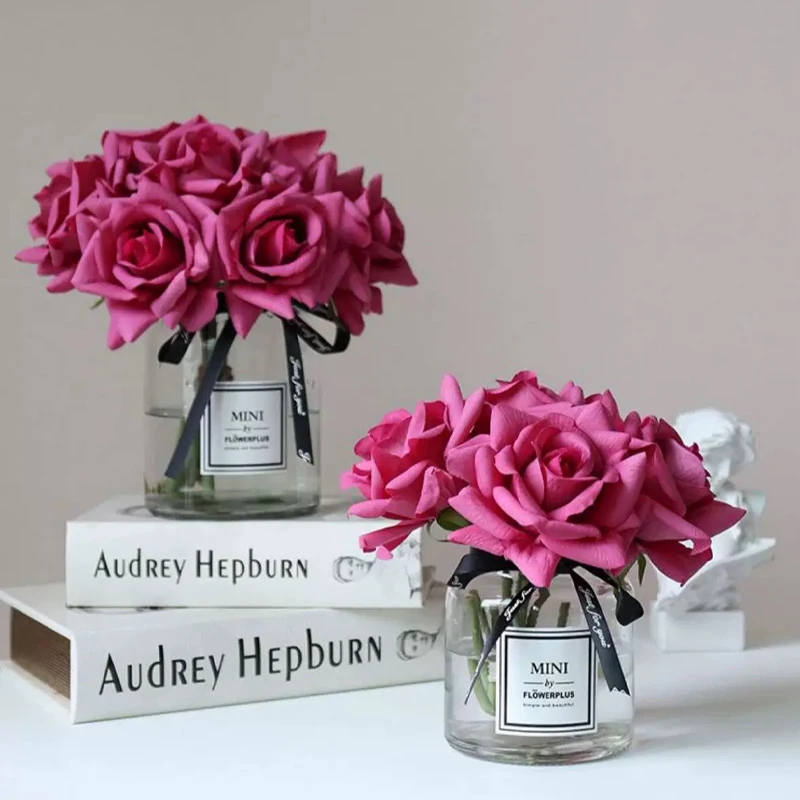 Artificial Roses Bouquet Short Stem Moisturizing Touch Roses for Home Decor Wedding Table Centerpiece Bridal Shower Decor Flower - view 6