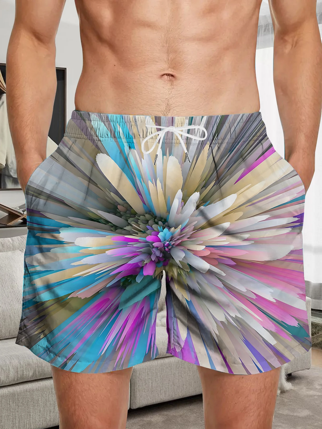

Polyester Quick Dry Men Shorts Retro Full Digital Print Beach Casual Board Pants
