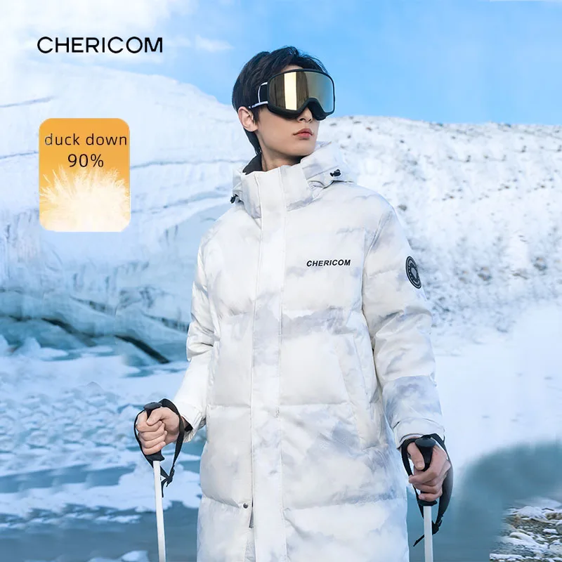 

Chericom мужские пуховики средней длины с капюшоном для зимних видов спорта на открытом воздухе, утолщенные альпинистские морозостойкие пуховики Y299505Y