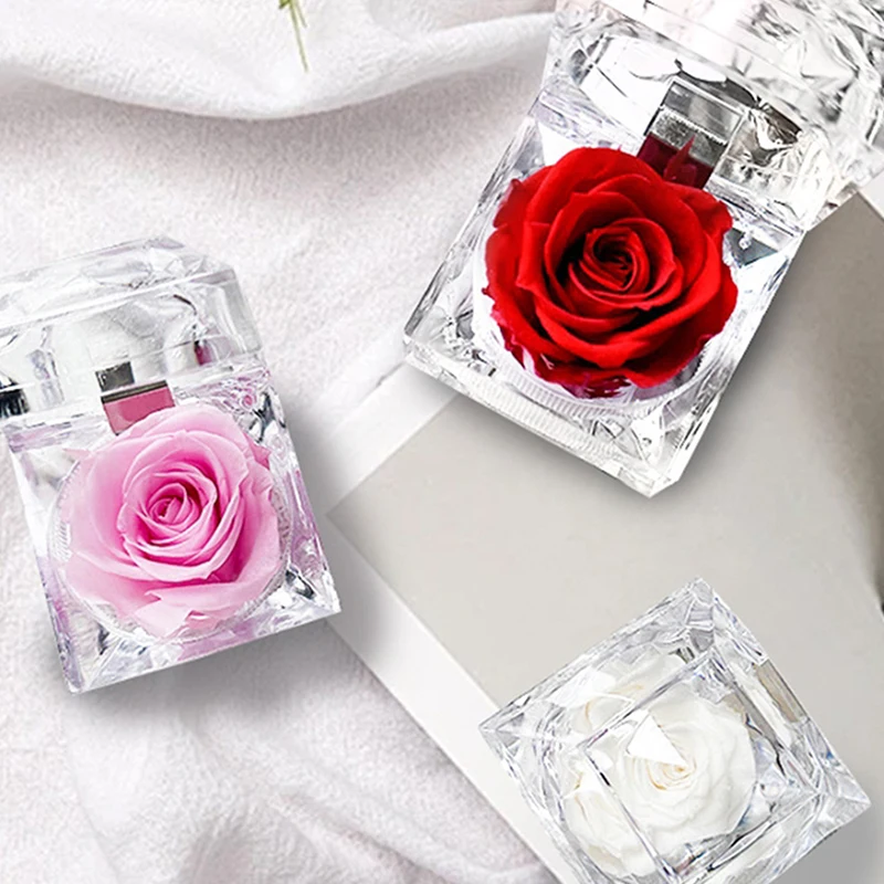 Rose Eternal Flower Acrylic Transparent Jewelry Box Packaging Box Rose Valentine's Day Birthday Wedding Party Gift Display Box image 5