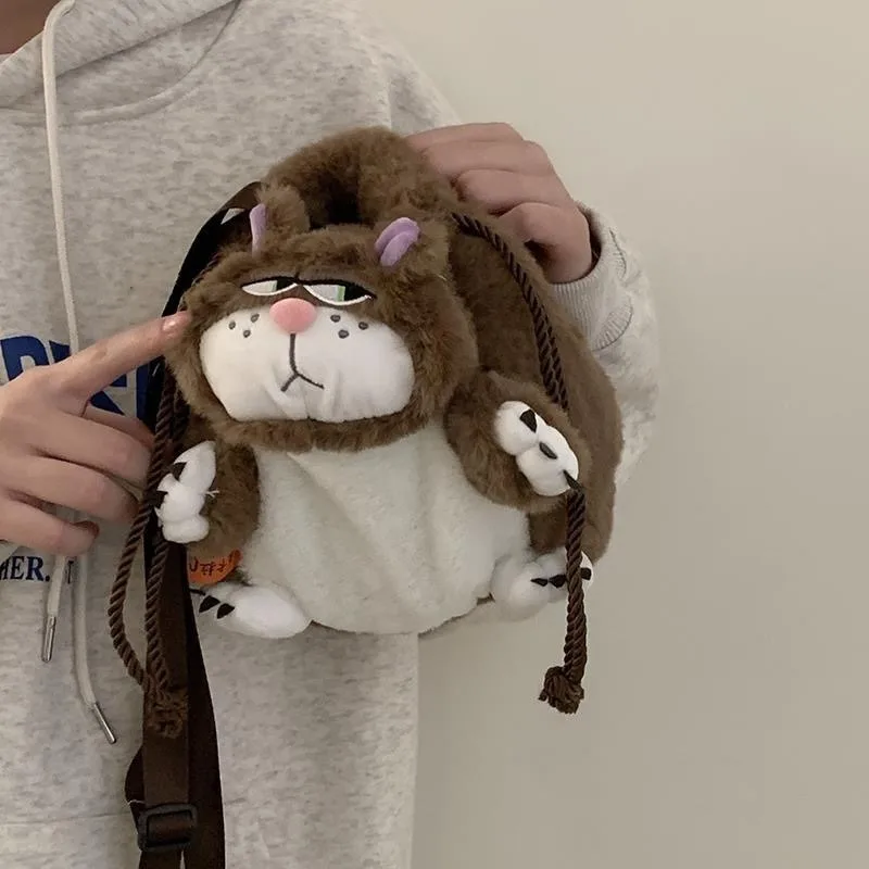 Cute Cartoon French Cat Bag Women\'s Popular Versatile Plush Doll Shoulder Messenger Bag Cartoon School Bag Mochila
